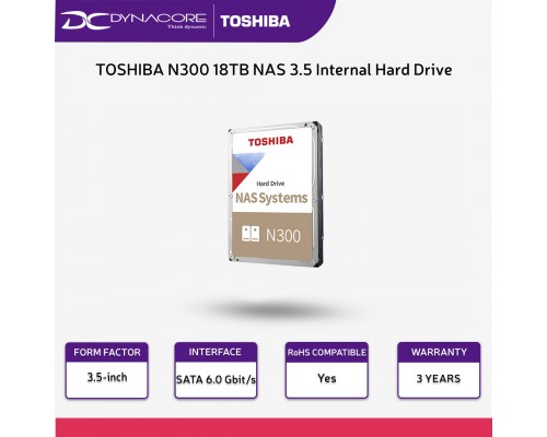 ["FREE DELIVERY"] - TOSHIBA N300 18TB NAS 3.5" Internal Hard Drive - 7200rpm, 256MB Buffer - HDWG51JAZSTA