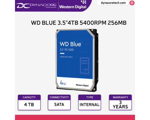 WD Blue 4TB PC Internal Hard Drive HDD - 5400 RPM, SATA 6 Gb/s, 256 MB Cache, 3.5" - WD40EZAZ