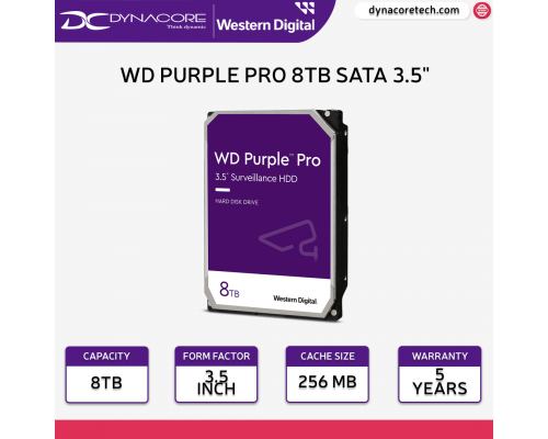 WD Purple Pro 8TB Surveillance Internal Hard Drive HDD - SATA 6 Gb/s, 256 MB Cache, 3.5" - WD8001PURP