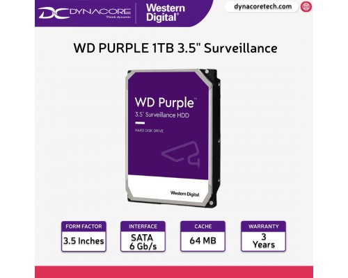 WD PURPLE 1TB 3.5" Surveillance Hard Disk Drive - 5400 RPM, 64MB Cache, WD10PURZ - WD10PURZ