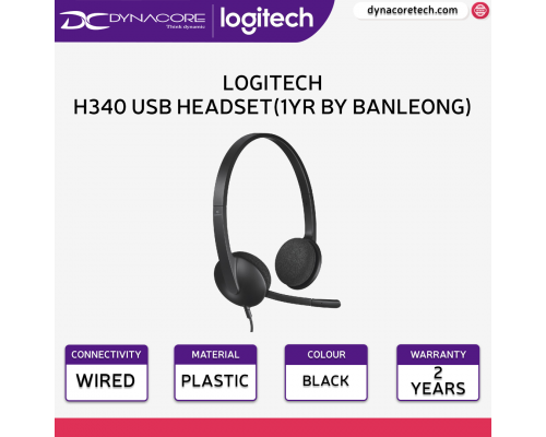Logitech H340 USB Computer Headset Digital Stereo Sound Adjustable Headband - 981-000477 - 097855089717