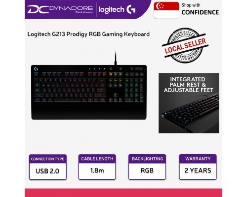 Logitech G213 Prodigy RGB Gaming Keyboard - Tactile Mech-Dome keyswitches - 097855123053