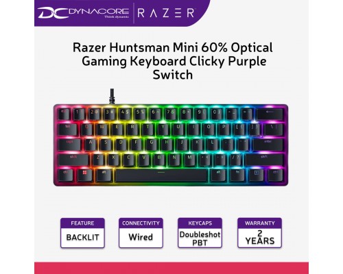 Razer Huntsman Mini 60% Optical Gaming Keyboard Clicky Purple Switch - 8886419345732