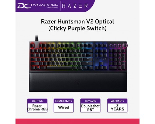 ["FREE DELIVERY"] - Razer Huntsman V2 Optical Gaming Keyboard (Clicky Purple Switch) - Black - RZ03-03930300-R3M1 - 8886419347453