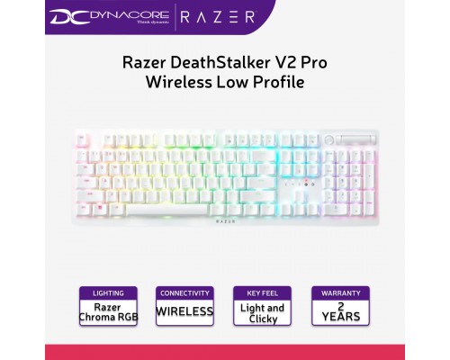 ["FREE DELIVERY"] - Razer DeathStalker V2 Pro Wireless Low Profile Optical Gaming Keyboard (Clicky Purple Switch) - White Edition - 8886419349426