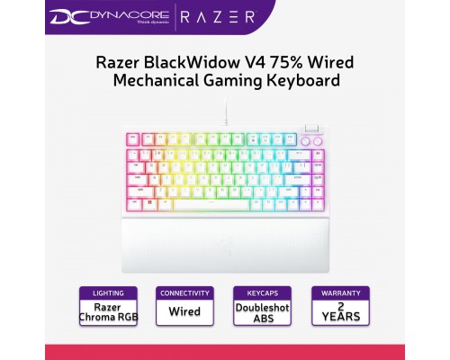 ["FREE DELIVERY"] - Razer BlackWidow V4 75% Wired Mechanical Gaming Keyboard - White (RZ03-05001700-R3M1) - 8887910072271
