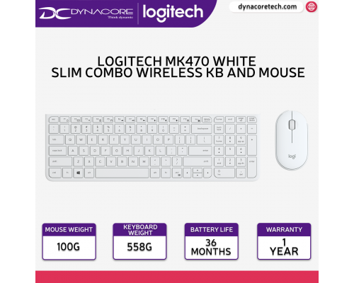 ["FREE DELIVERY"] - Logitech MK470 Slim Wireless Keyboard & Mouse Combo - White - 920-009183-097855152138