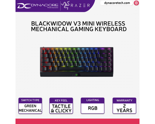 ["FREE DELIVERY"] - Razer BlackWidow V3 Mini  Green Switch HyperSpeed 65% Wireless Mechanical Gaming Keyboard -8886419347309