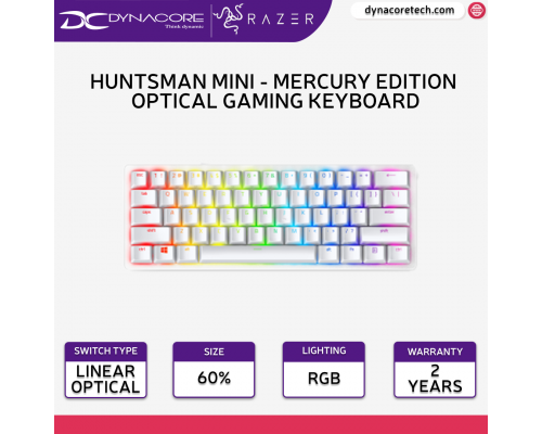 ["FREE DELIVERY"] - Razer Huntsman Mini Linear Red Switch Mercury Edition - 60% Optical Gaming Keyboard -8886419345763