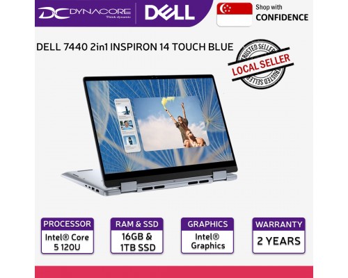 ["FREE 24HRS DELIVERY"] - 【Ready Stock】- DELL 7440 2in1 INSPIRON 14 TOUCH BLUE (CORE 5 10CORE/16GB-8X2/1TB M.2 NVMe SSD/INTE/14"FHD+TOUCH/WIN11-HOME) 2YEARS ONSITE WARRANTY BY DELL - 7440-C511SG-BL-W11-2Y-2IN1