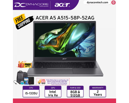 ["FREE 24HRS DELIVERY"] - ACER A5 A515-58P-52AG FULL GRAY (i5-1335U / 8GB LP-D5 / 512GB / INTEL Iris Xe / 15.6"FHD / WIN 11 HOME) 2YEARS WARRANTY - NX.KHJSG.001