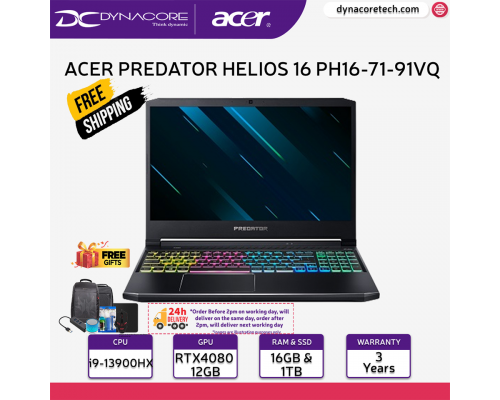 ["FREE 24HRS DELIVERY"] - ACER Predator Helios 16 PH16-71-91VQ (BLK) i9-13900HX | GeForce RTX 4080 | 16 In | 16GB | 1TB SSD | win 11 Home | 3 Years On-Site Warranty - NH.QJSSG.003
