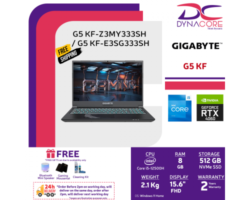 ["FREE 24HRS DELIVERY"] ("CNY PROMO") - GIGABYTE G5 KF-Z3MY333SH / G5 KF-E3SG333SH (15.6 FHD 144Hz / i5-12500H / RTX 4060 / 8GB / 512GB SSD / Win11 Home) - G5 KF-Z3MY333SH / G5 KF-E3SG333SH