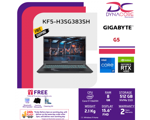 ["FREE 24HRS DELIVERY"] - Gigabyte G5 KF5-H3SG383SH Gaming laptop (i7-13620H / Nvidia RTX4060-8GB / 8GB / 512GB SSD / Win 11 home+/15.6 FHD/2Years) - G5 KF5-H3SG383SH