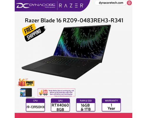 ["FREE 24HRS DELIVERY"] - Razer Blade 16 - QHD+ 240 Hz - GeForce RTX 4060 - Black NVIDIA® GeForce RTX™ 40 Series 16” Laptop with 13th Gen Intel® Core™ i9 Processor (24-Core)   -  RZ09-0483REH3-R341
