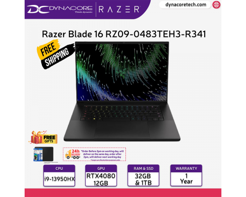 ["FREE 24HRS DELIVERY"] - Razer Blade 16 - QHD+ 240 Hz - GeForce RTX 4080 - Black NVIDIA® GeForce RTX™ 40 Series 16” Laptop with 13th Gen Intel® Core™ i9 Processor (24-Core) - RZ09-0483TEH3-R341