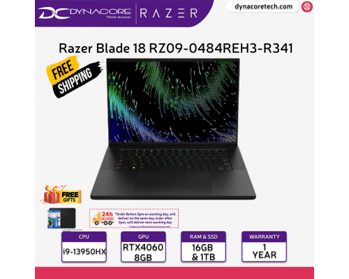 ["FREE 24HRS DELIVERY"] - Razer Blade 18 - QHD+ 240 Hz - GeForce RTX 4060 - Black NVIDIA® GeForce RTX™ 40 Series 18” Laptop with 13th Gen Intel® Core™ i9 Processor (24-Core) - RZ09-0484REH3-R341