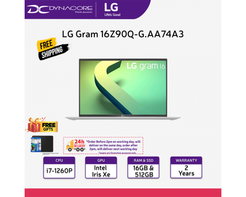 ["FREE 24HRS DELIVERY"] -  LG Gram 16Z90Q-G.AA74A3 WHITE (i7-1260P | 16GB | 512GB SSD | 16" WQXGA+16:10 IPS | Intel® Iris® Xe Graphics | WIN 11 HOME) 2YEARS WARRANTY - 16Z90Q-G.AA74A3