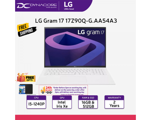 ["FREE 24HRS DELIVERY"] -  LG Gram 17 17Z90Q-G.AA54A3 Snow White Lightweight Laptop (i5-1240P | 16GB RAM | 512GB SSD | 17"WQXGA+16:10 IPS | Win 11 Home) 2YEARS WARRANTY   -17Z90Q-G.AA54A3