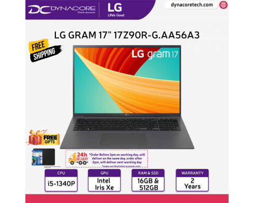 ["FREE 24HRS DELIVERY"] - LG gram 17Z90R-G.AA56A3 (Intel Core i5-1340P / 16GB / 512GB SSD / Windows 11 Home) 17-inch Laptop - Charcoal Grey