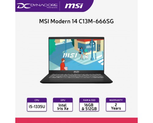 MSI Modern 14 C13M-666SG Classic Black (i5-1335U / 16GB / 512GB / 14" FHD / Iris Xe / WIN 11 HOME) 2YEARS WARRANTY BY MSI - 9S7-14J112-666