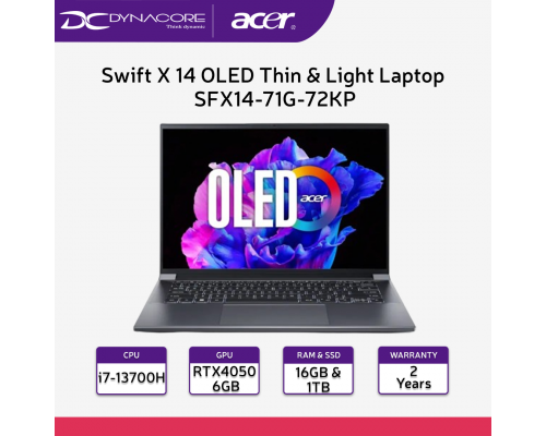 ACER Swift X 14 OLED Thin & Light Laptop | SFX14-71G-72KP (Gray) | 14.5" | i7-13700H | 16GB | 1TB SSD | RTX 4050 | WIN 11 HOME - NX.KEVSG.001