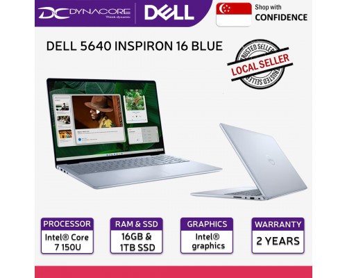 【READY STOCK】 DELL 5640 INSPIRON 16 BLUE (CORE 7 10CORE/16GB-8X2/1TB M.2 NVMe SSD/INTEL/16"FHD+ WITH NUMPAD/WIN11-HOME) 2YEARS ONSITE WARRANTY BY DELL - 5640-C711SG-BL-W11-2Y