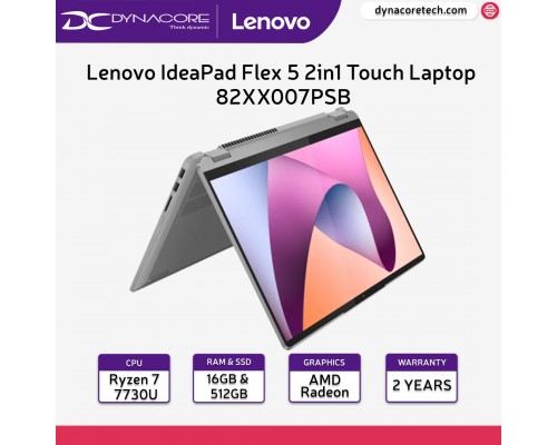 Lenovo IdeaPad Flex 5 2in1 Touch Laptop | 82XX007PSB | New AMD Ryzen™ 7 7730U | 16GB RAM LPDDR4x-4266 | 512GB SSD | AMD Radeon™ |14" WUXGA (1920x1200) IPS 300nits Touch | Win11 Home | 2Years Premium Care By lenovo - 82XX007PSB