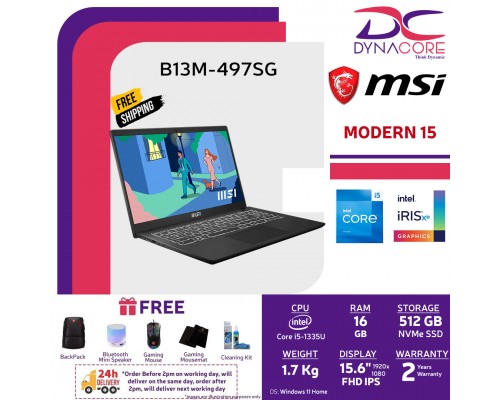 MSI Modern 15 B13M-497SG 9S7-15H112-497 (I5-1335U | 16GB | 512GB SSD | INTEL IRIS XE | 15.6” FHD | WIN 11 HOME) 2YEARS WARRANTY - 9S7-15H112-497