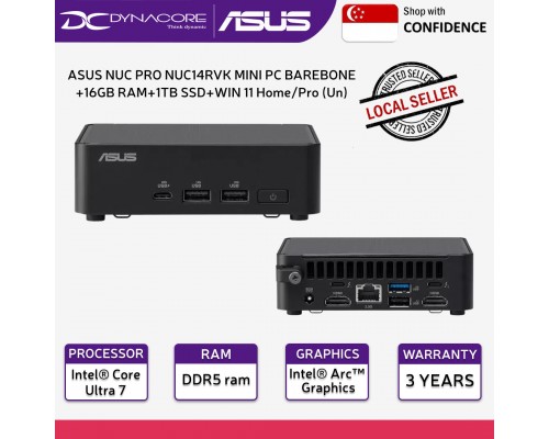 ASUS NUC PRO NUC14RVH MINI PC BAREBONE (RNUC14RVHU700000I),90AR0072-M001L0 (ULTRA 7 14CORE/ DDR5/M.2/HDMI) 3YEARS WARRANTY + 16GB DDR5 Ram + 1TB SSD + Windows 11 Home /Pro (Un) - 4711387491874+16GB+1TB SSD+Win 11 Home /Pro Un