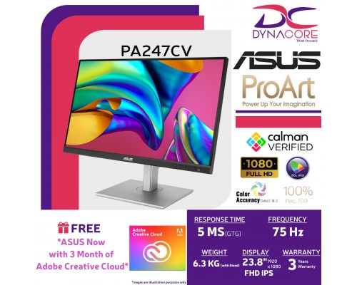 ASUS ProArt Display PA247CV Professional Monitor – 23.8-inch, IPS, Full HD (1920 x 1080), 100% sRGB, 100%, USB-C, DisplayPort Daisy-chaining - ASUSPA247CV