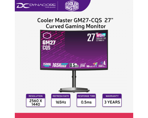 Cooler Master GM27-CQS 27" Curved Gaming Monitor - 1500R, WQHD, 165Hz (170Hz/OC), 0.5ms MPRT, VA Panel, Adaptive Sync - CMGM27-CQS