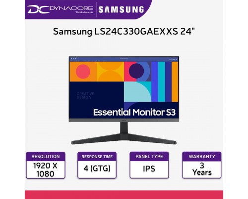 Samsung LS24C330GAEXXS 24" S3 Essential Monitor with 100Hz, IPS Full HD, FreeSync, DP, HDMI - LS24C330GAEXXS