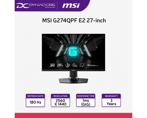 ["FREE DELIVERY"] - MSI G274QPF E2 27-inch 180Hz Height Adjustable Gaming Monitor - Rapid IPS, 1ms, DisplayHDR 400 - MSIG274QPF-E2