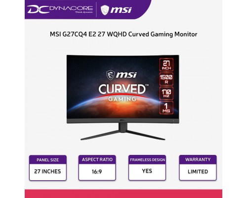 MSI G27CQ4 E2 27 WQHD Curved Gaming Monitor - 1500R, 2560x1440, VA, 170Hz, 1ms, FreeSync, Height Adjustable - MSIG27CQ4E2