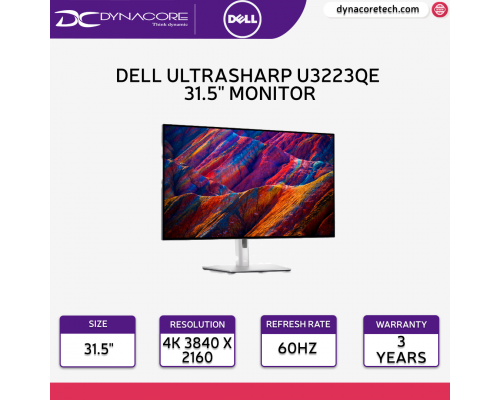 Dell UltraSharp U3223QE 31.5" 4K UHD WLED USB-C Hub Monitor - 16:9 - Black, Silver - DELLU3223QE
