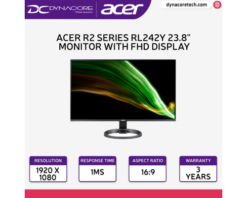 Acer R2 Series | RL242Y 23.8" Monitor with FHD display | AMD FreeSync | 1ms VRB | Wide viewing angle technology | 3 Years Warranty -ACERRL242Y