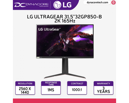 LG 32GP850-B 32-inch UltraGear QHD Nano IPS G-Sync Gaming Monitor - 1ms, 165Hz, Tilt/Height/Pivot Adjustable, Black
