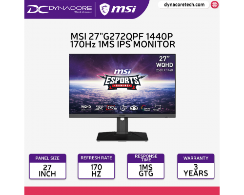 MSI G272QPF 27" IPS WQHD 170Hz G-Sync HDR 120% sRGB Gaming Monitor