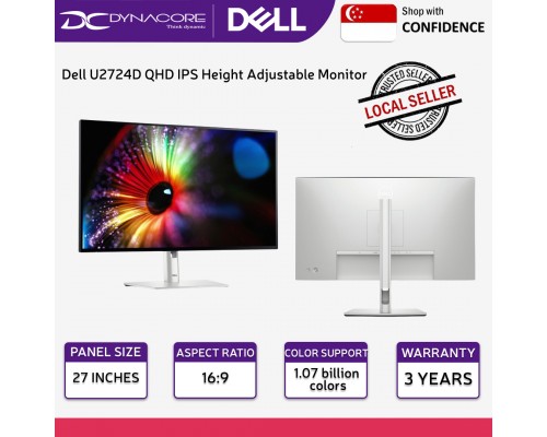Dell U2724D 27-inch QHD IPS Height Adjustable Monitor with Integrated USB Hub - DELLU2724D