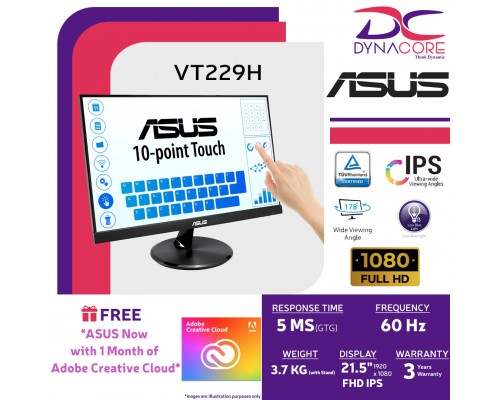 ASUS VT229H Touch Monitor 21.5 FHD (1920x1080), 10-point Touch, IPS, 178° Wide Viewing Angle, Frameless, Flicker free, Low Blue Light, HDMI, 7H Hardness - ASUSVT229H