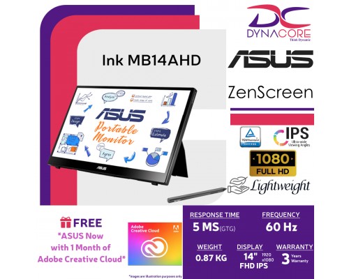 ASUS ZenScreen Ink MB14AHD portable monitor – 14-inch FHD (1920 x 1080), IPS, 10-point touch, Stylus Pen, USB Type-C  -ASUSMB14AHD