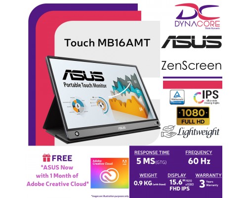 ASUS ZenScreen MB16AMT 15.6 Inch USB portable Touch monitor with IPS, Full HD, 10-point Touch,Built in Battery, USB Type-C, Micro-HDMI   -ASUSMB16AMT
