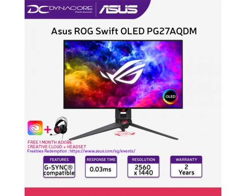 ["FREE DELIVERY"] - Asus ROG Swift OLED PG27AQDM Gaming Monitor - 1440p, 240Hz, 0.03ms, G-SYNC® compatible - ASUSPG27AQDM