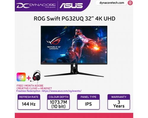 ASUS ROG Swift PG32UQ 32” 4K UHD HDR 144Hz DSC HDMI 2.1 Gaming Monitor - ASUSPG32UQ