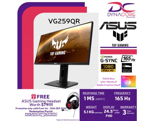 ASUS TUF Gaming VG259QR Gaming Monitor – 24.5 inch Full HD (1920 x 1080), 165Hz, Extreme Low Motion Blur™, G-SYNC Compatible ready, 1ms (MPRT), Shadow Boost -ASUSVG259QR