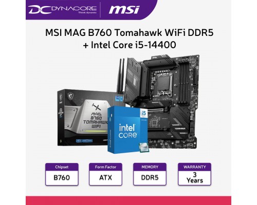 ["FREE DELIVERY"] - 【DYNACORE BUNDLE】MSI MAG B760 Tomahawk WiFi DDR5 Motherboard w/ i5-14400 - 4711377034210+5032037279130