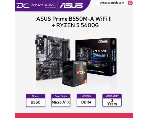 (DYNACORE BUNDLE)ASUS Prime B550M-A WiFi II AMD AM4 mATX Motherboard + RYZEN 5 5600G Processor - 4718017602563+730143313414