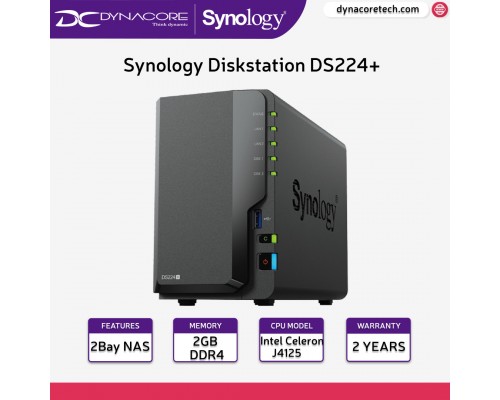 Synology Diskstation DS224+ 2GB 2-Bay Network Attached Storage / NAS - Celeron J4125, 4-core / DS220+ Replacement - 4711174725250