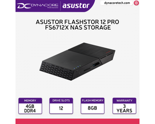 Asustor Flashstor 12 Pro FS6712X - 12 Bay All-SSD NAS Storage, 12 M.2 SSD Slots, 4GB RAM DDR4 (Expandable Up to 2 x 8GB)